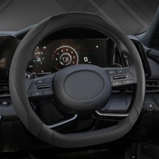 Flat Bottom Car Steering Wheel Cover, D Shaped Steering Wheel Cover (Black-Stand