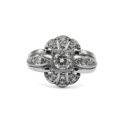 Ring mit Brillant und Diamanten in 14 Kt. 585 Weißgold Gr. 53 - Bild 1 von 4