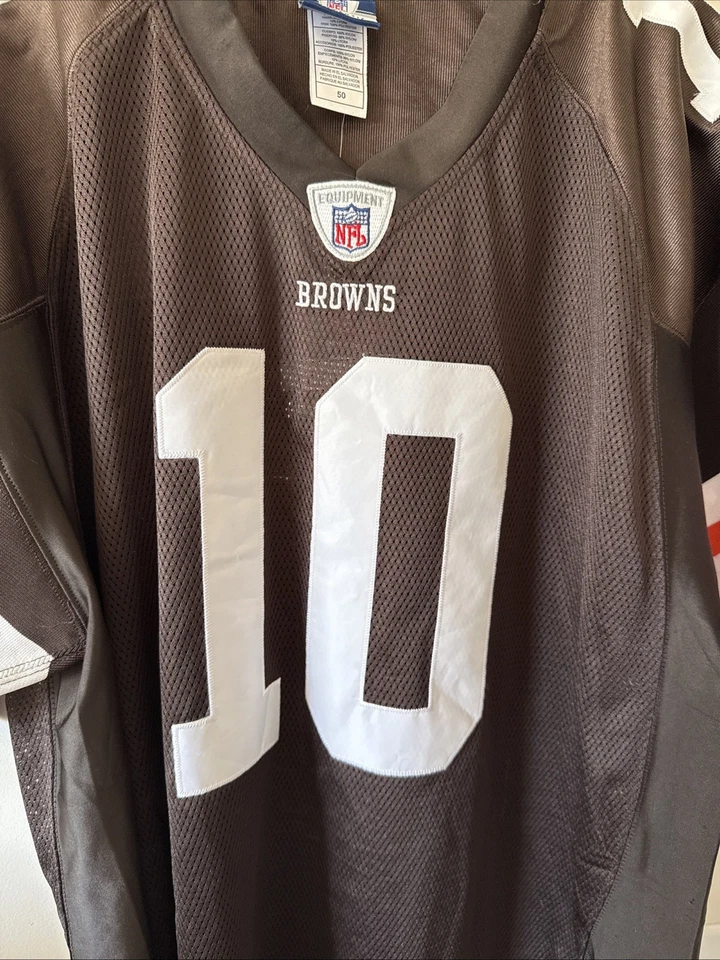 Мужская футболка Reebok Brady Quinn No10 Cleveland Browns с нашивками размер 50 - коричневая новая с ценниками - Изображение 2 из 4