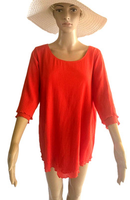 NWT Soft Surroundings Womens Shirt Siesta Key Tunic Red Cotton Coastal Med 10-12