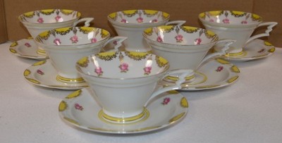 6 VTG Art Deco Style Cup Sauce Sets - Make in Germany - Very Nice