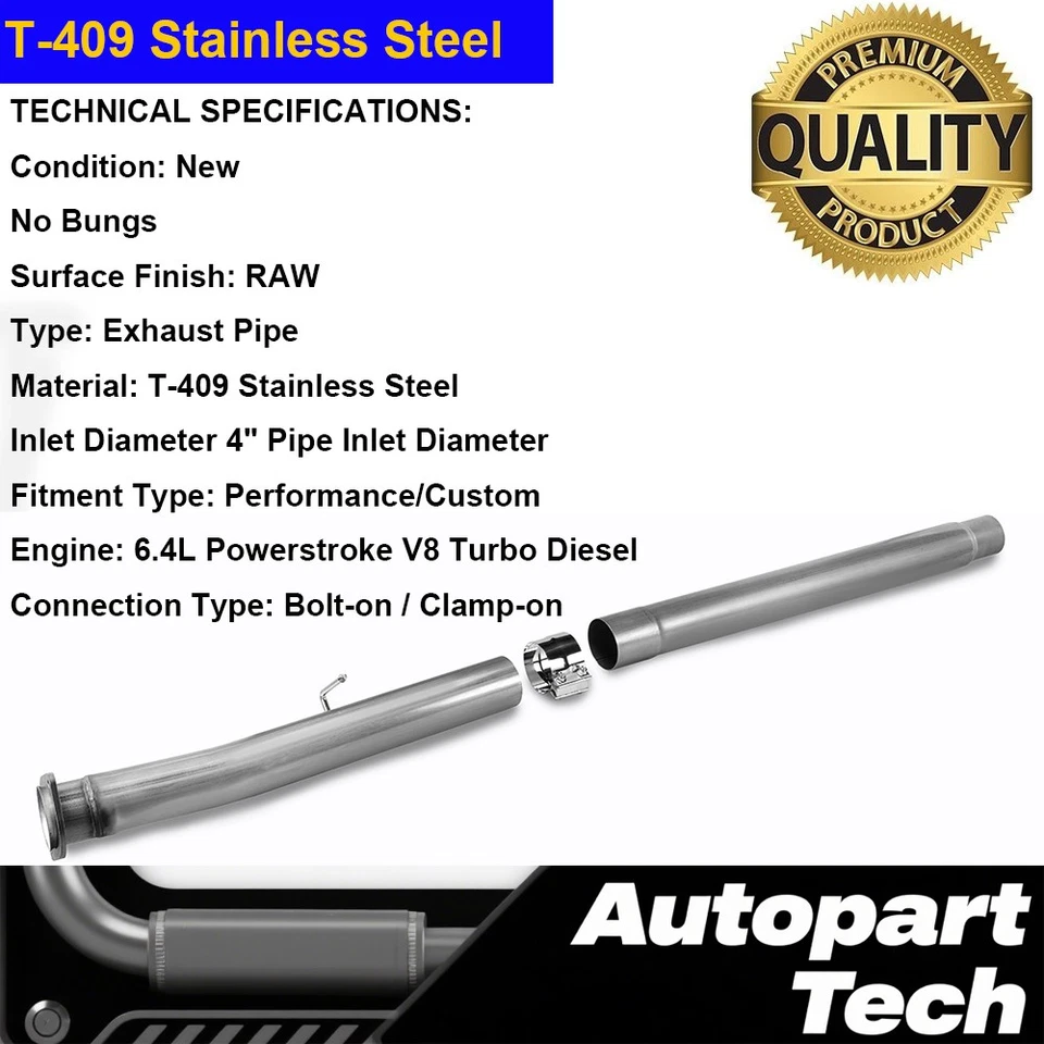 for 08-10 F250 F350 Super Duty Powerstroke 6.4 V8 Turbo Diesel Exhaust 4" Pipe Foto 2 de 4