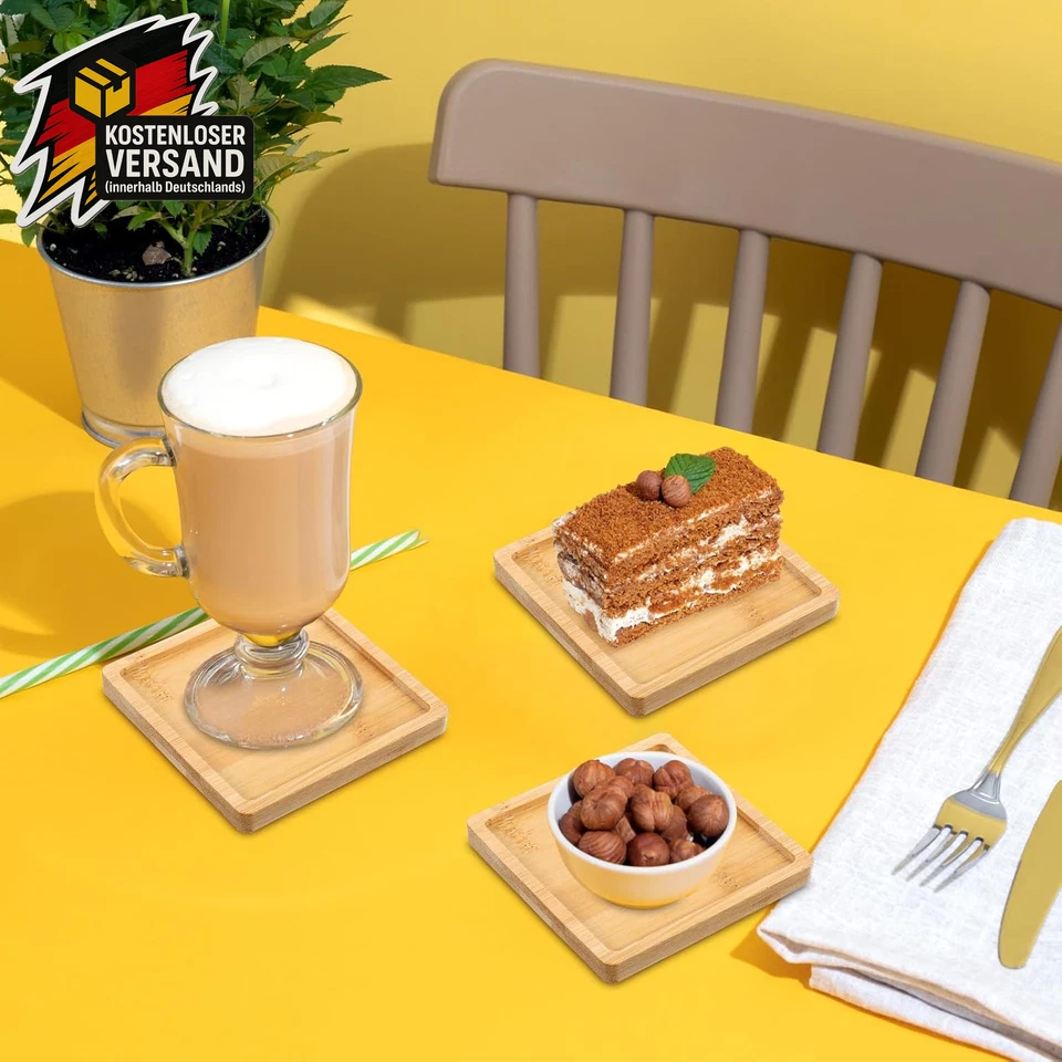 Quadratisches Bambus Tablett 9cm Holz DIY Mosaik Untersetzer Serviertablett Set - Bild 2 von 4