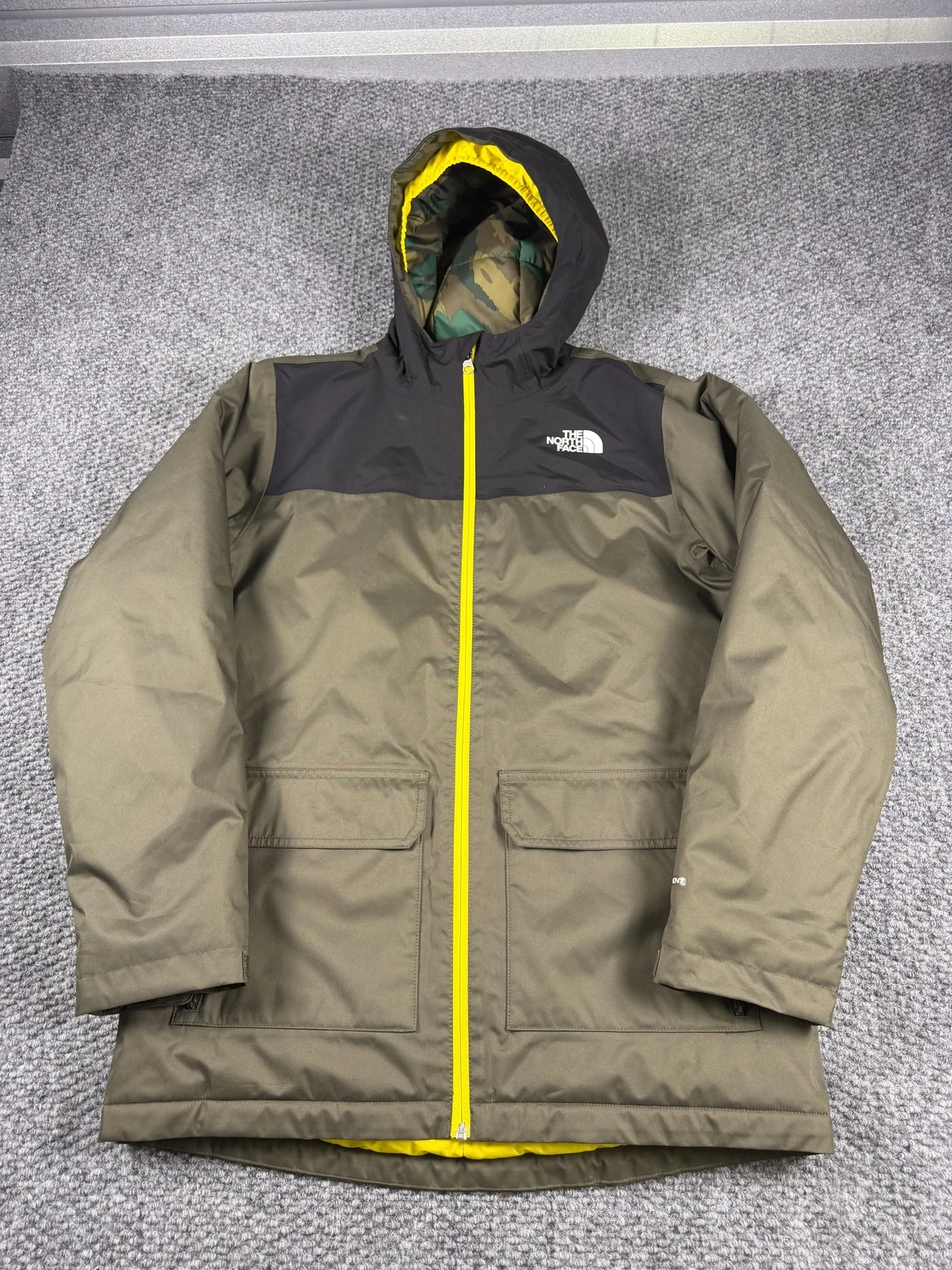 North Face Jacket Boys 18-20 Green Black Hooded DryVent Parka Winter Outdoor