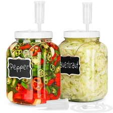 2 Pack 1 Gallon Large Fermentation Jars w 2 SCREW Lid and 3 Airlock - 100% Ai...