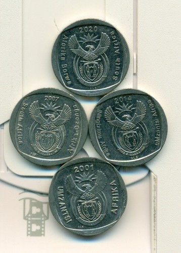 4 DIVERSE MONETE 2 RAND dal SUDAFRICA (2001, 2004, 2014 e 2020) - Foto 1 di 2
