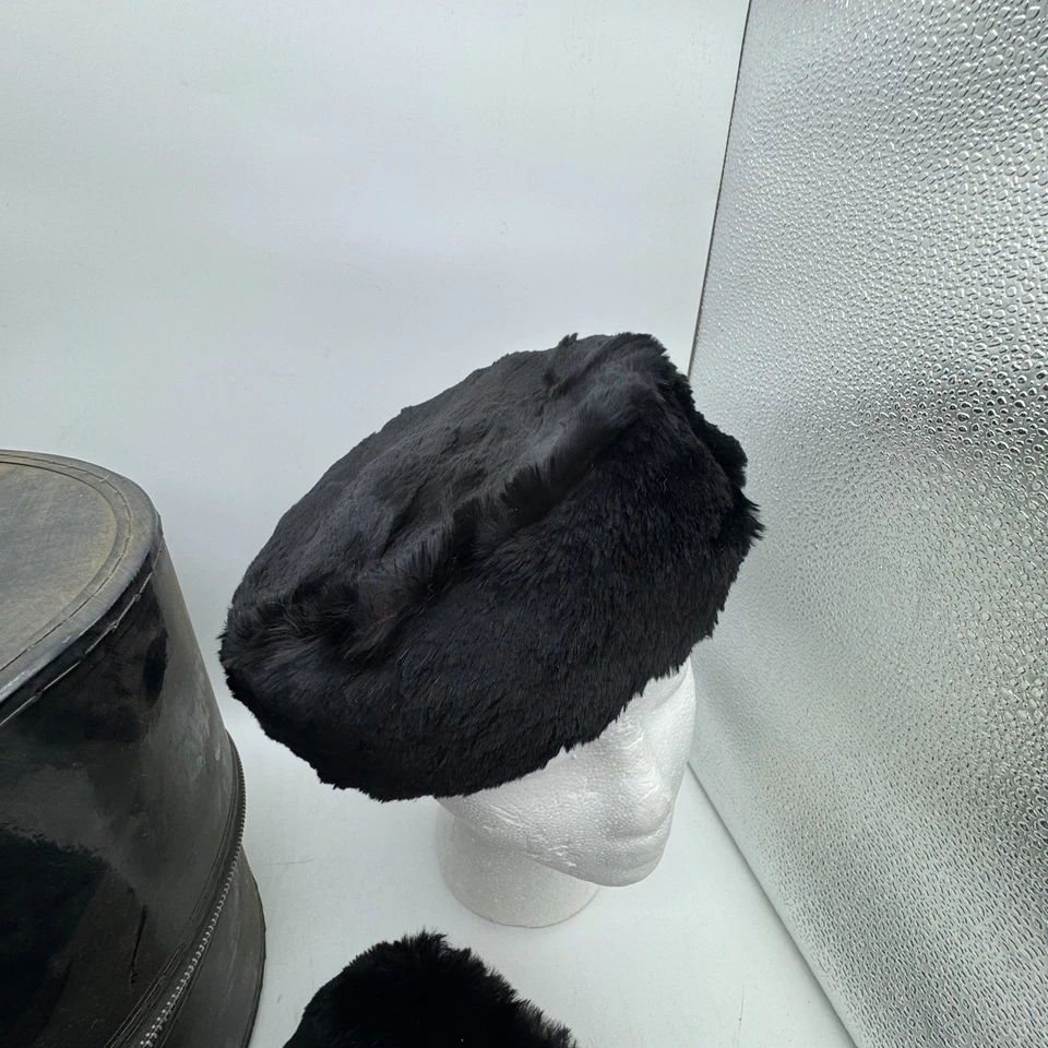 1950s Mink/Rabbit Black Fur Hat & Muff Set Floral Lined Hat Box Mid Century Vtg - Image 4 of 4