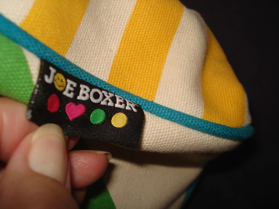 JOE BOXER LARGE YELLOW GREEN TAN STRIPED LINED CANVAS TOTE BAG AND CHANGE POUCH - Image 4 of 4