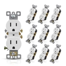 10 Pack Outlet Receptacle 125V 15 Amp Duplex Residential Dual Electrical Wall