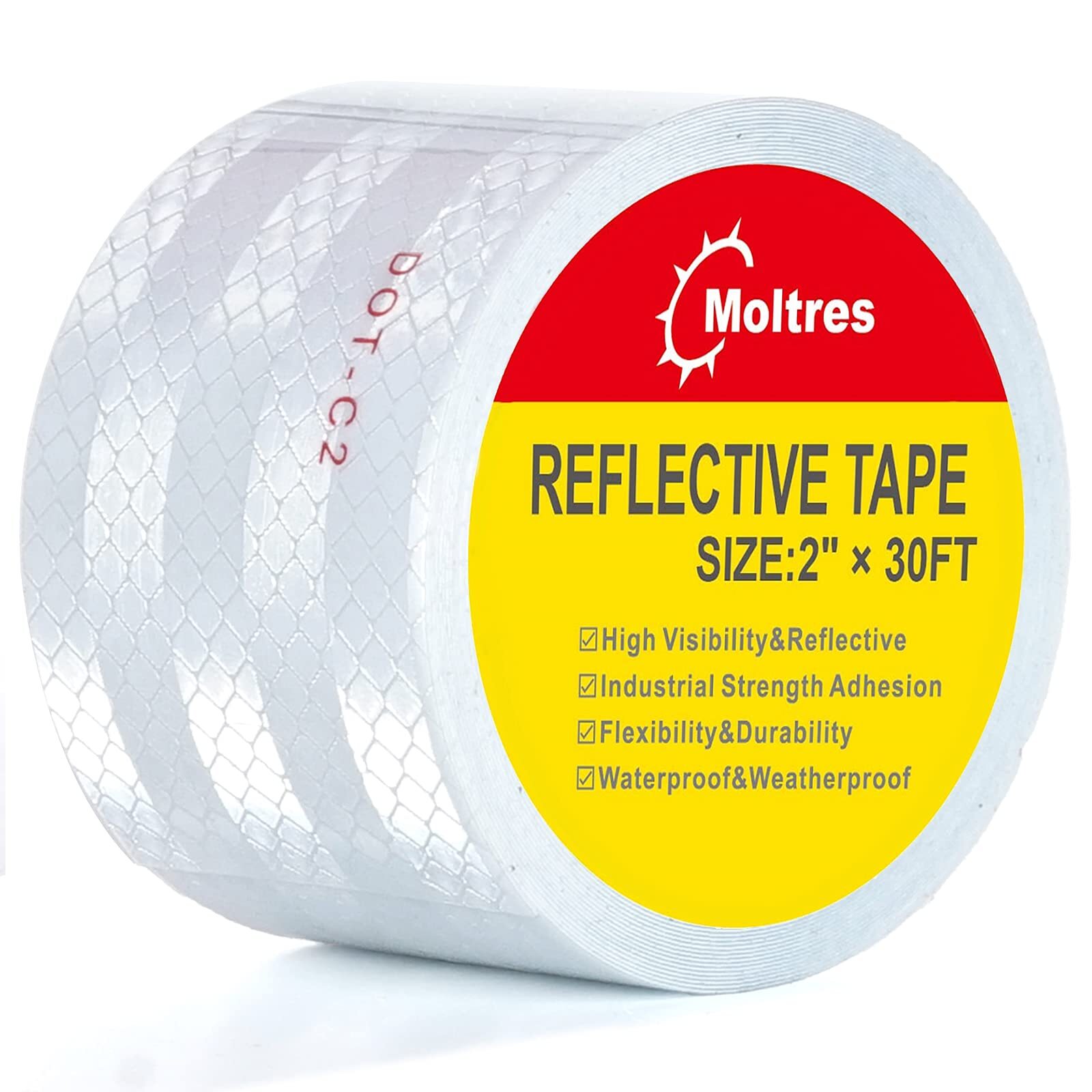DOT-C2 Reflective Tape,White Silver 2Inch X30 Feet Waterproof Conspicuity