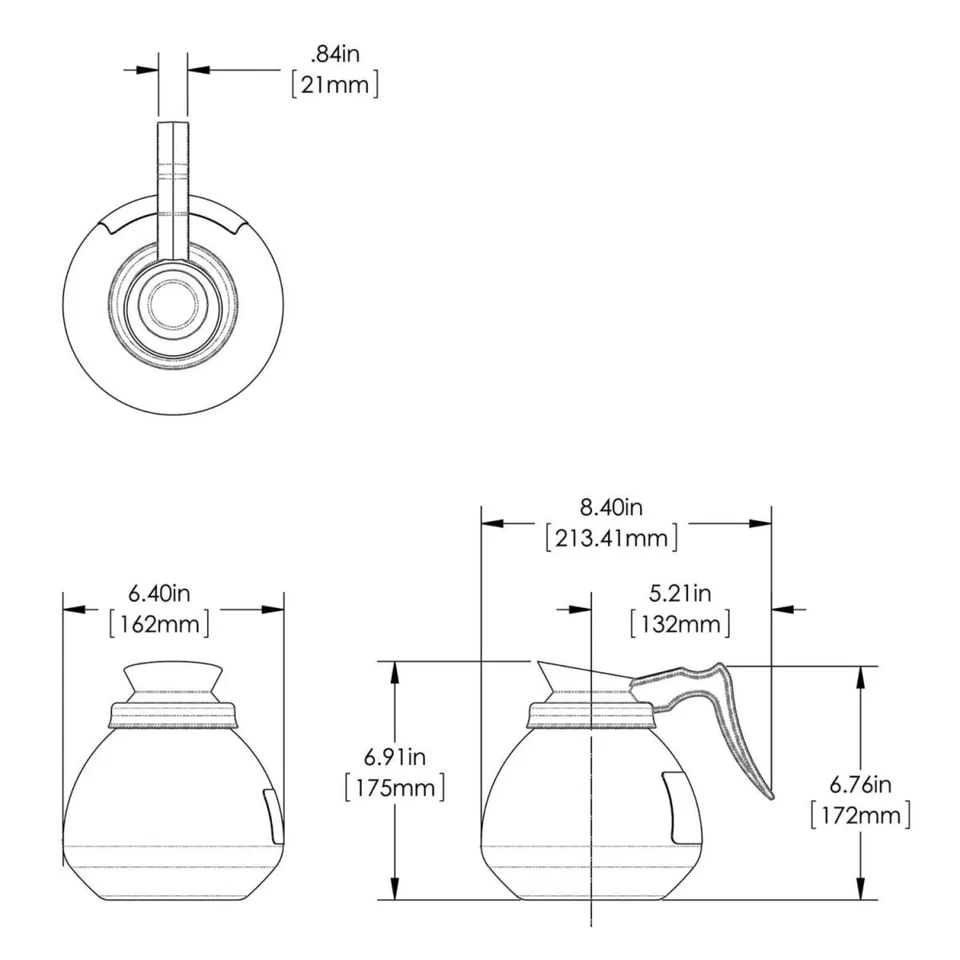 64 oz Black Glass Pitcher Shatter Resistant Ergonomic Handle Coffee Carafe - Image 2 of 3