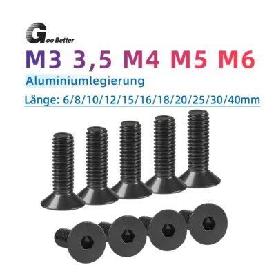 GOOBETTER Viti a testa svasata in alluminio M3 M4 M5 M6 alluminio esagono interno viti svasate nere