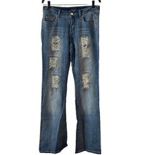 Vintage Cache Y2K Studded Distressed Boot Cut Jeans Light Wash Patchwork Size 4