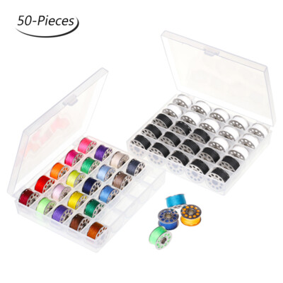 50 Pieces 2 Bobbin Sewing Thread Kit Bobbins and Sewing Thread Assorted Colors