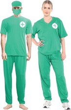 Green Unisex Doctor's Scrubs ER Nurse Green Fancy Dress Cosplay Costume One Size
