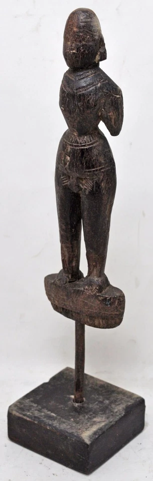 Estatueta antiga de madeira tribal de deusa gangaur original antiga esculpida à mão - Imagem 3 de 4