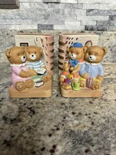 Teddy Bear Bookends Baby Room Nursery School Home Decor Vintage Set Pair