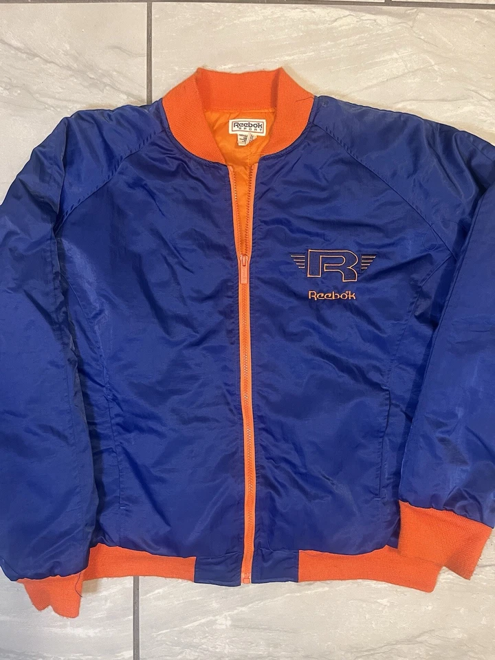 Vintage REEBOK Sport Blue Orange VARSITY BOMBER Nylon Jacket Embroidered Size L - Image 2 of 4