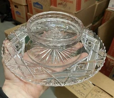 vintage high quality cut glass chip & dip tray