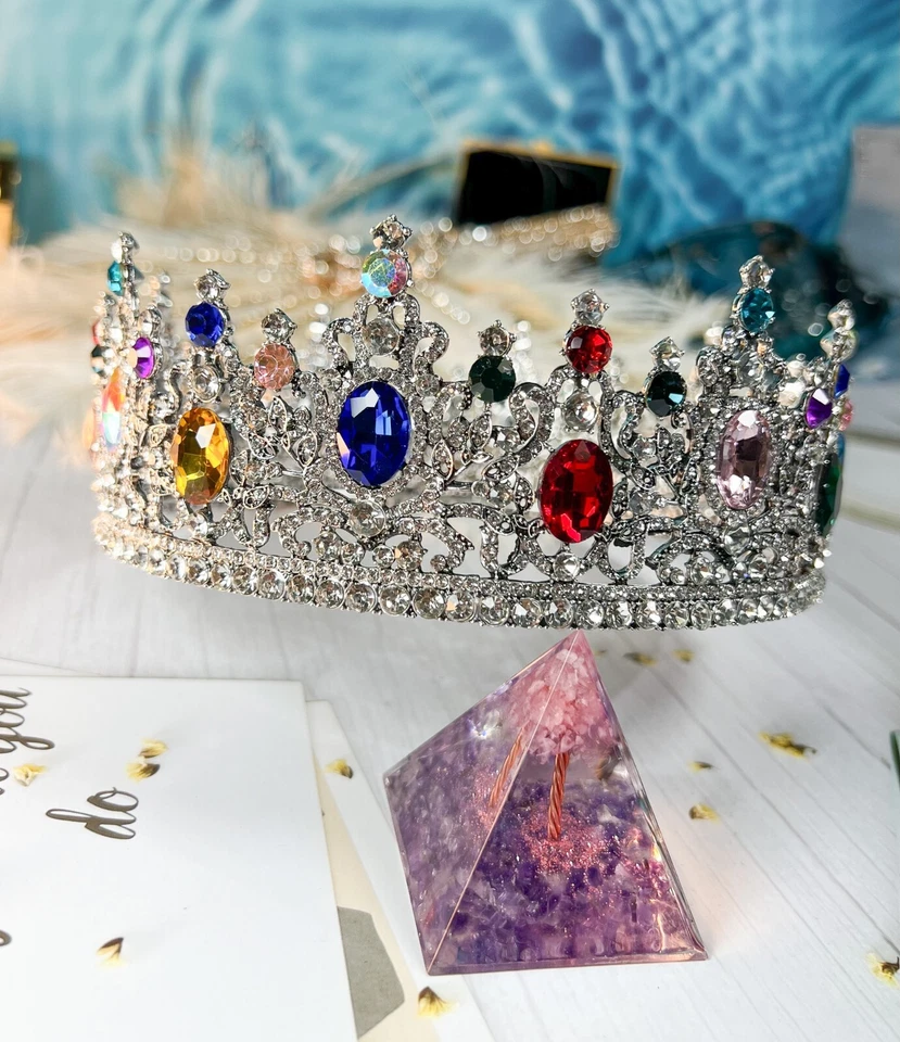 Corona de diamantes de imitación arco iris, corona de plata, tocado de boda, fiesta, LQBTQ, orgullo Foto 3 de 4