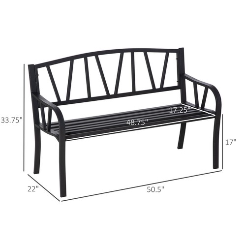 2-Person Metal Garden Bench for Patio Outdoor Park Deck Front Porch Furniture - Picture 2 of 11