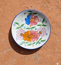 Wall Art Spanish Pottery Plate Hand Painted Flower Butterfly 18cm 390g
