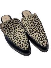 Diba True Art Easel Leopard Hair Calf Leather Mules 8.5M Slip-On Loafers Shoes