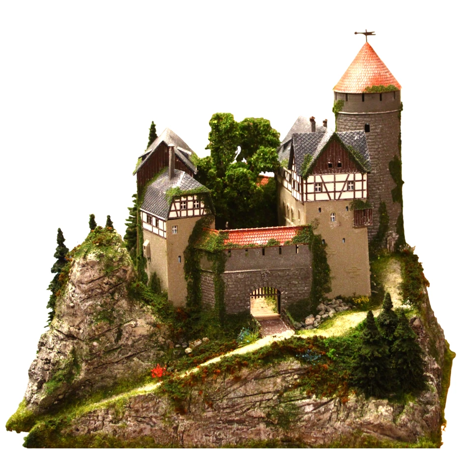 Diorama H0/TT 1:100 Burg Lauterstein+Licht Berg Granit Felsen begrünt#patiniert - Bild 2 von 4