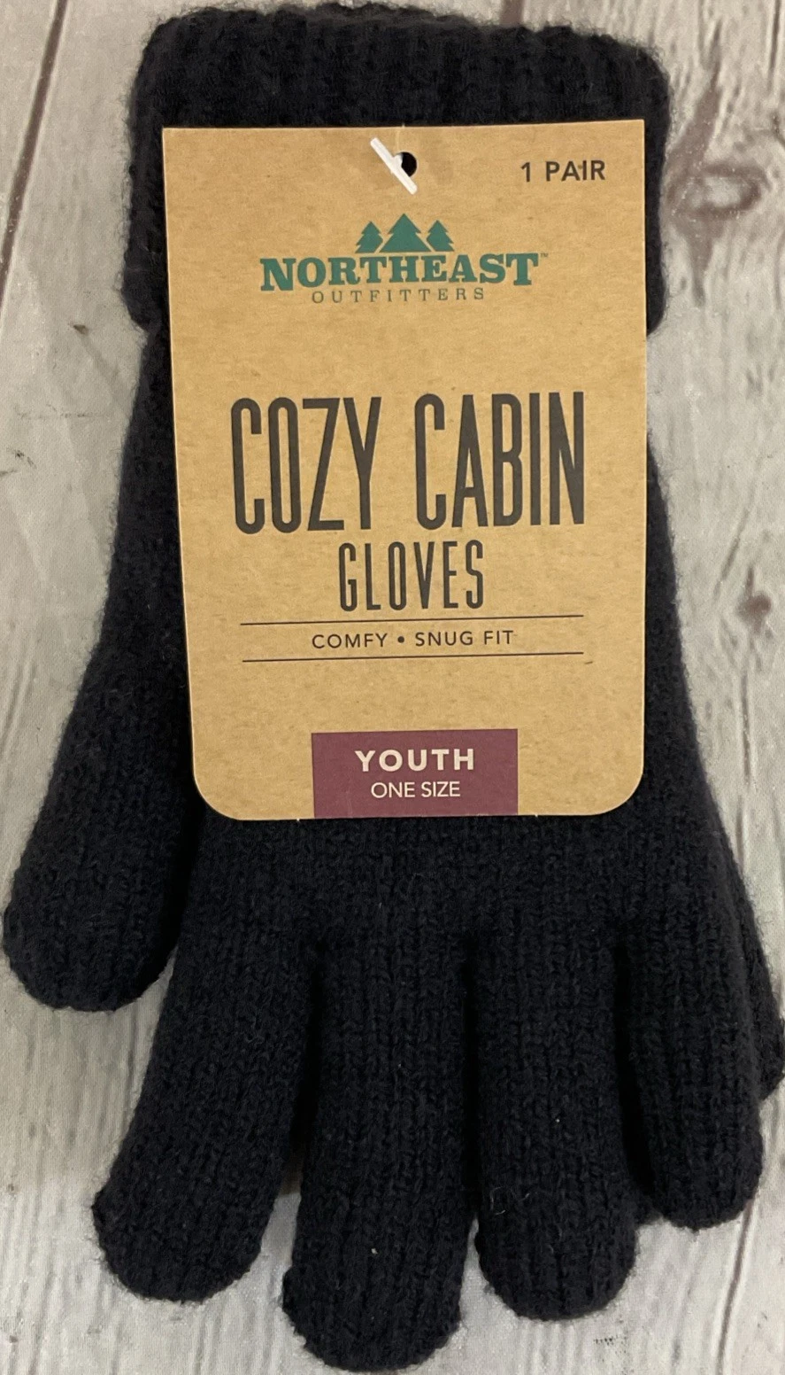 Cozy Cabin Youth One Size Solid Black Glove Folded Snug Fit Cuff Faux Fur Lining