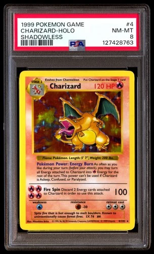 PSA 8 Charizard Holo 4/102 Shadowless Base Set Game Pokemon