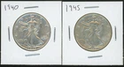 Lot of Two (2) Coins - 1940 & 1945 Walking Liberty Half Dollars