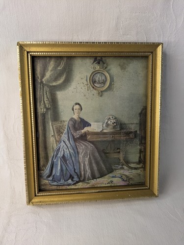 Miniature Art Print Of A Sitting Lady Traditional Antique Style - Picture 5 of 7
