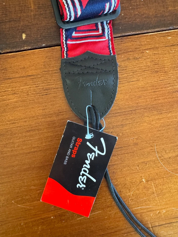 Correa de Guitarra Ajustable Fender Original 2" Monograma con Logo, Rojo/Blanco/Azul-NUEVA Foto 4 de 4