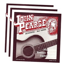 John Pearse Acoustic Strings Phosphor Bronze Light 12-53 (3 Pack Bundle) 