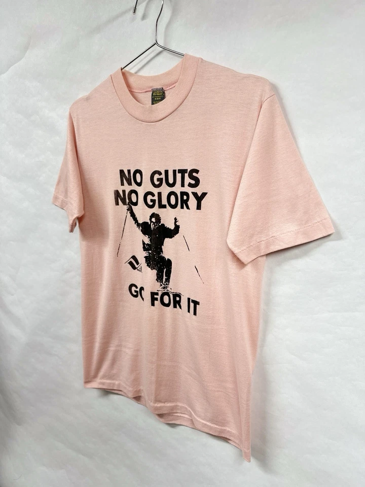 Vintage 70s Vail Colorado Ski T Shirt Pink Medium Worn Soft Guts Glory Go For It - Image 3 of 4