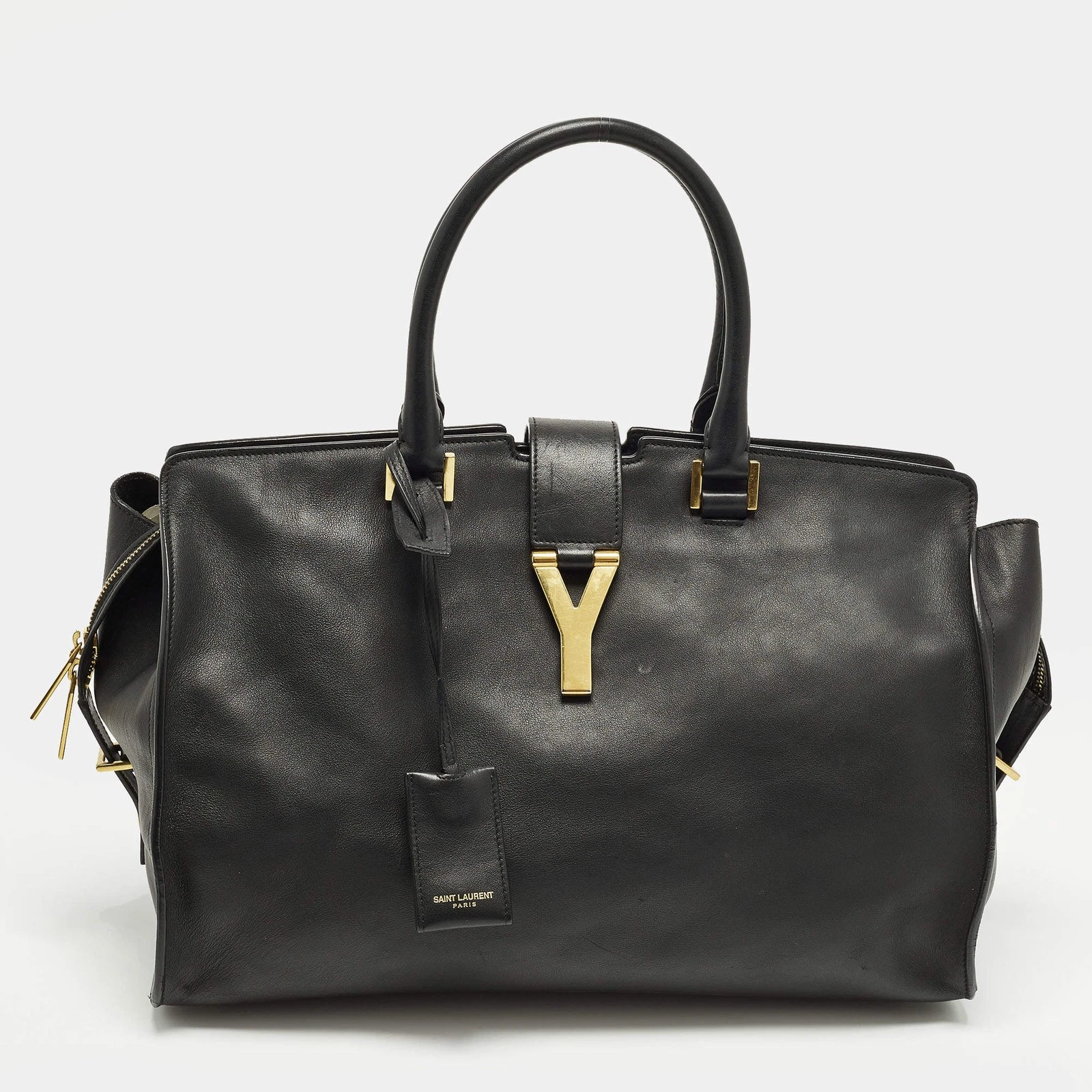 Saint Laurent Cabas Ligne Y Medium Black Leather Tote