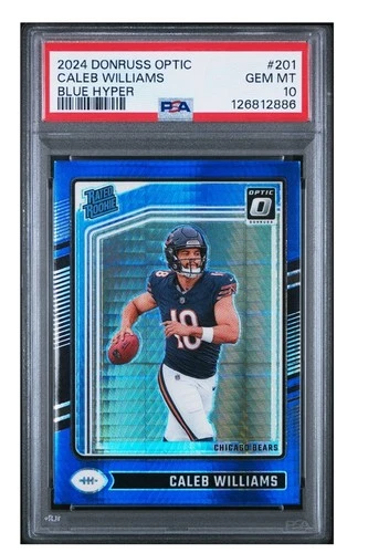 2024 Donruss Optic - Rated Rookie Caleb Williams #201 Blue Hyper Prizm, PSA 10