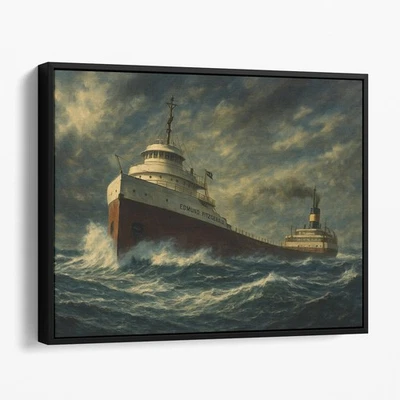 HANDCRAFTED Edmund Fitzgerald Great Lakes Freighter Ship Painting Canvas Print Wall Art