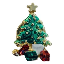Vintage Christmas Tree Button Slide Cover 1.75" Enamel Holiday Jewelry