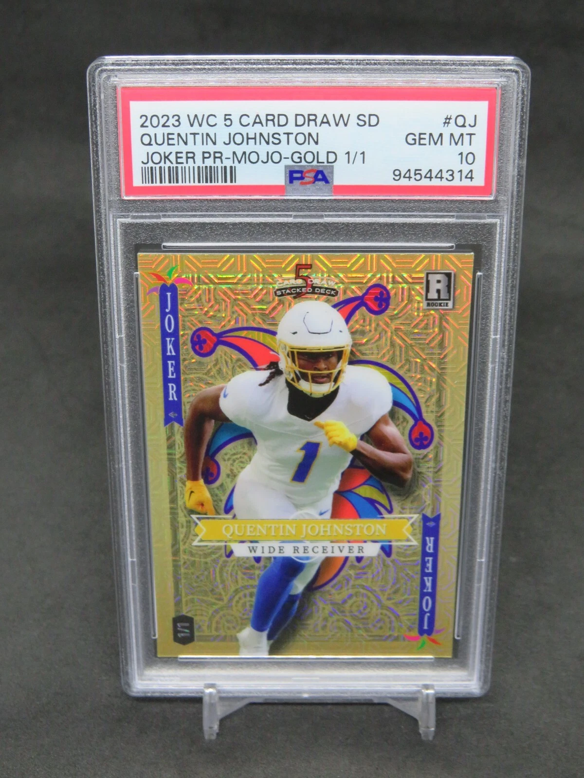 Quentin Johnston Wild Card 5 Card Draw Stacked Deck Joker Promo #QJ Mojo Foil-Gold 1/1