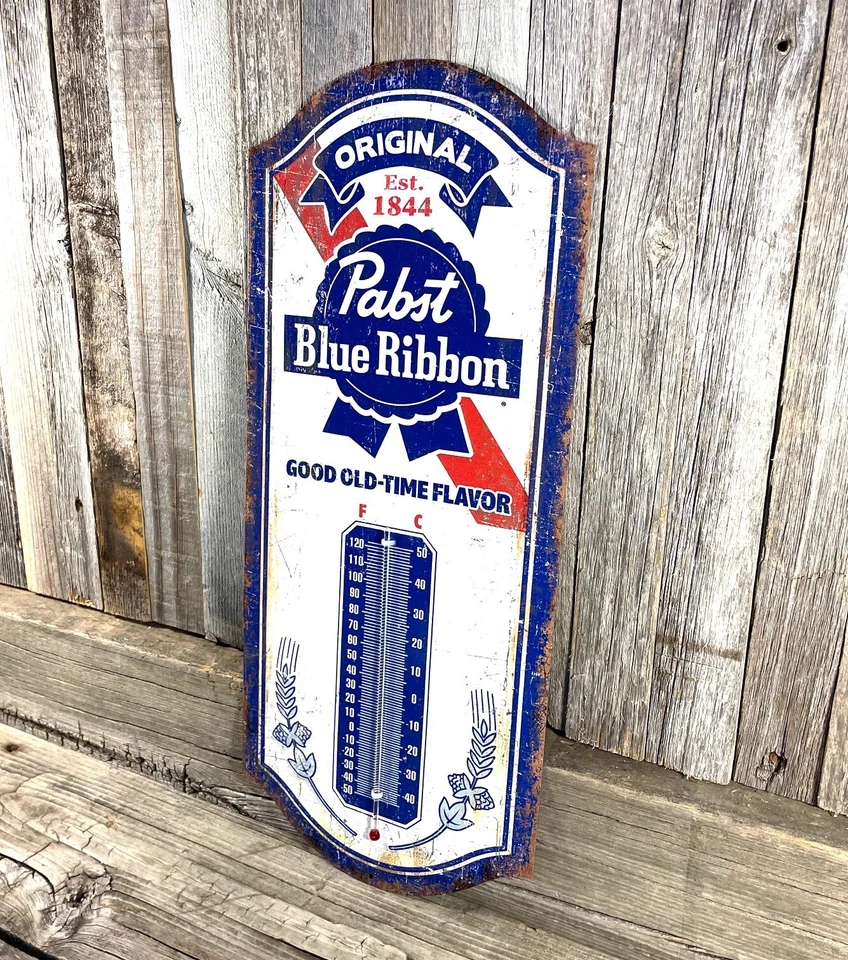 Pabst Blue Ribbon PBR Beer  Thermometer 17" Metal Aluminum Sign Garage Bar New - Image 2 of 3