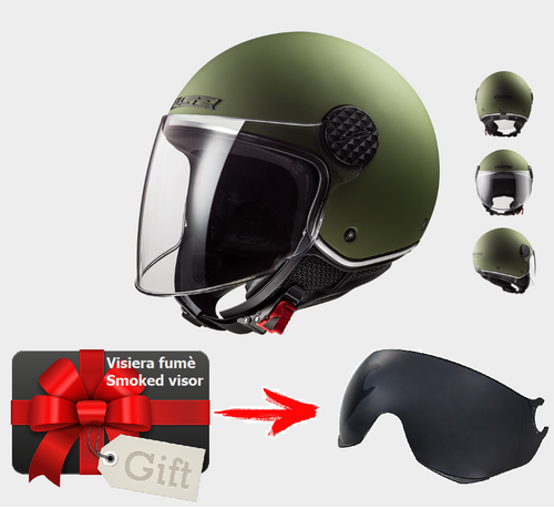 CASCO JET SPHERE LUX LS2 VERDE MILITARE TG. XL VISIERA TRASPARENTE E FUMÈ  OF558 | eBay