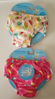 Two Pieces Iplay Reusable Swim Diaper Lot, 6m Fruits & 12 month Popsicle prints