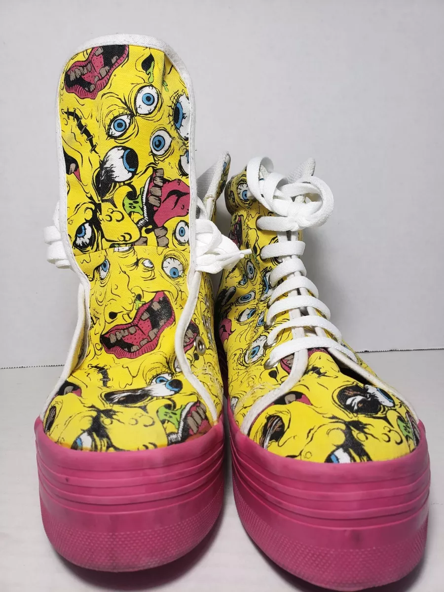 JC Play Jeffrey Campbell Homg Crazy Eyes Platform Sneakers Yellow Pink Size 10 eBay