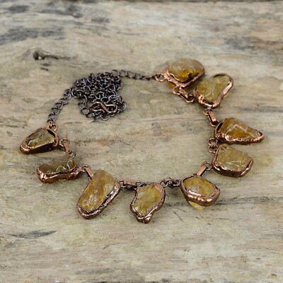 Citrine Rough Copper Mother Gift Electroformed Chain Adjustable Necklace 18.0''