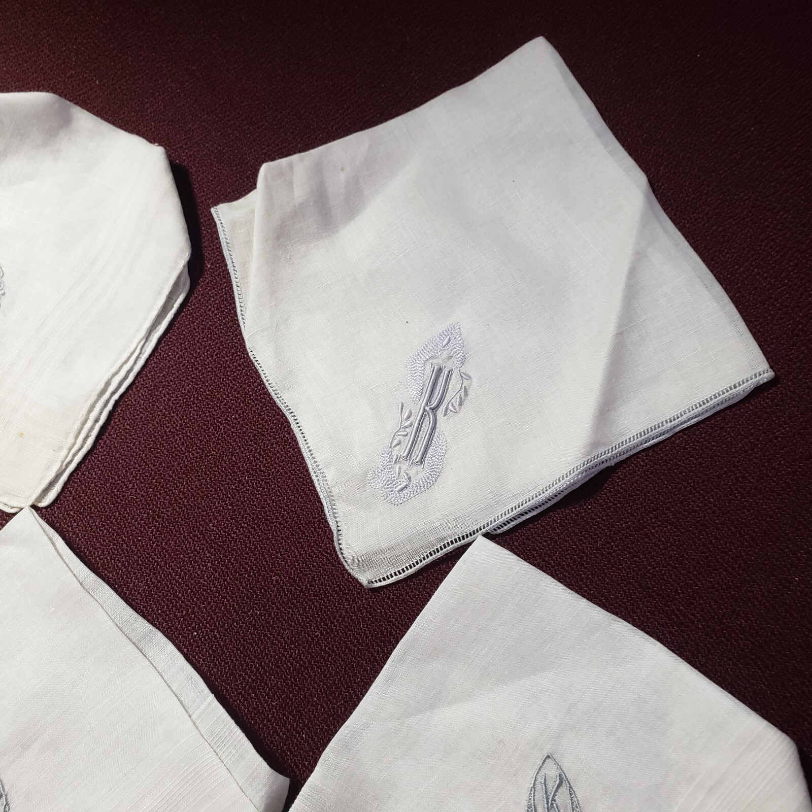 Embroidered Monogram Initial 4 Handkerchiefs Hank… - image 7