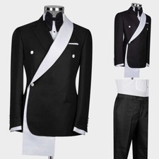 Vintage Men Blazer Suits Double Breasted Formal Slim Fit Tuxedo Shawl Lapel