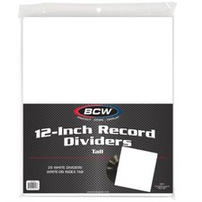 Pack of 25 BCW Tall Full Header White 33RPM LP Vinyl Record Album Dividers