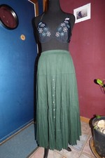 QUIRKY GOTH BOHO FAIRY GREEN BUTTON FRONT TIERED FULL BROOMSTICK MAXI SKIRT S