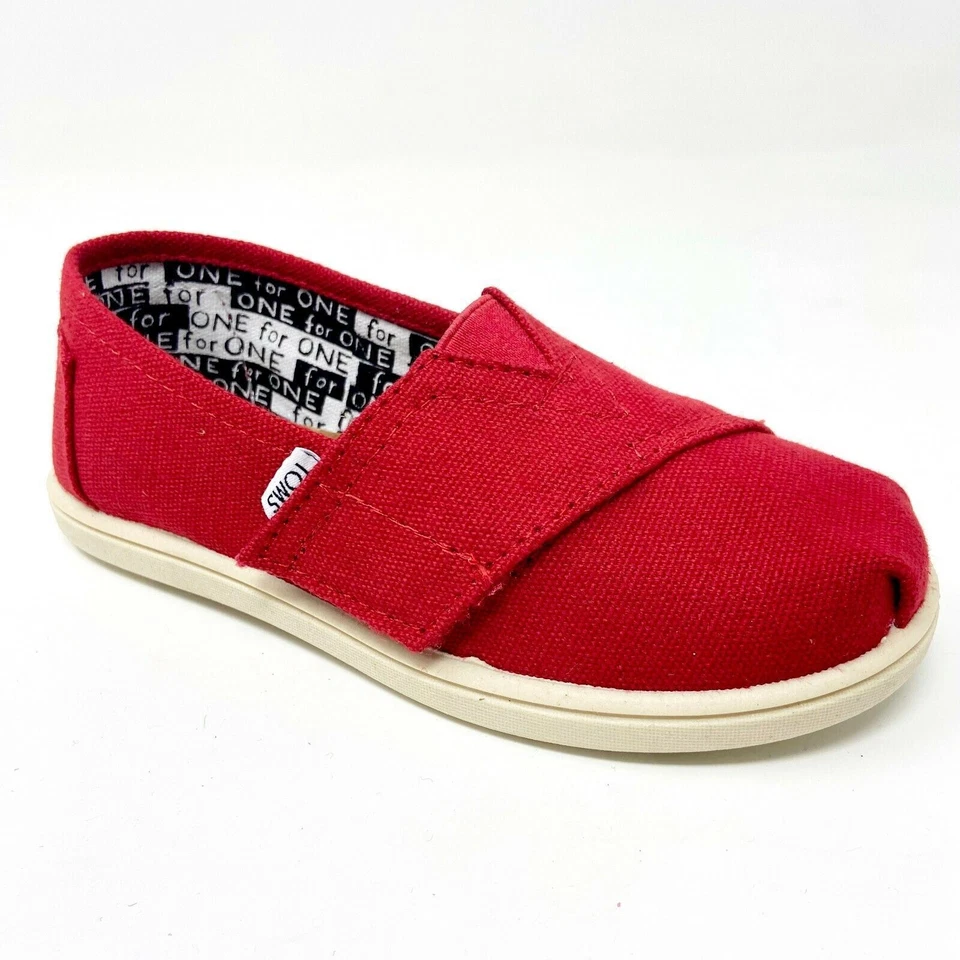 Toms Classics Red Tiny Toddler Slip On Casual Canvas Flat Shoes - Image 2 of 4